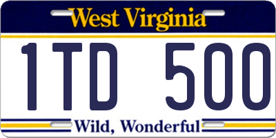 WV license plate 1TD500