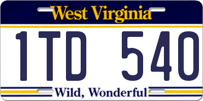 WV license plate 1TD540