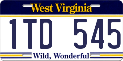 WV license plate 1TD545