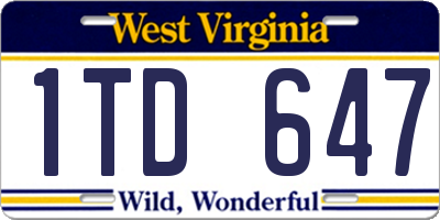 WV license plate 1TD647