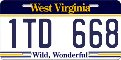 WV license plate 1TD668
