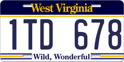 WV license plate 1TD678