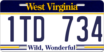 WV license plate 1TD734