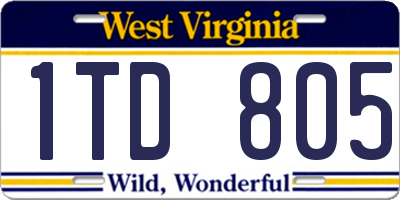 WV license plate 1TD805