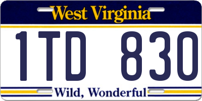 WV license plate 1TD830