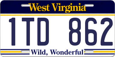 WV license plate 1TD862