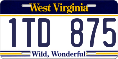 WV license plate 1TD875