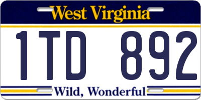 WV license plate 1TD892