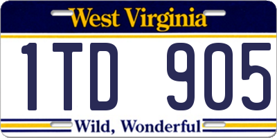 WV license plate 1TD905