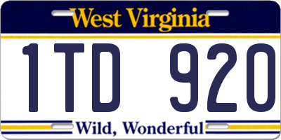 WV license plate 1TD920