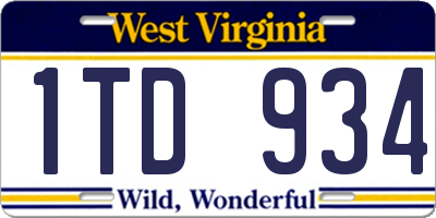 WV license plate 1TD934