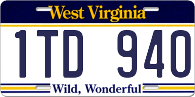 WV license plate 1TD940