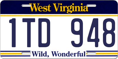 WV license plate 1TD948
