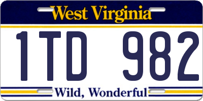 WV license plate 1TD982
