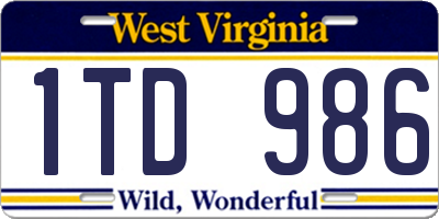 WV license plate 1TD986