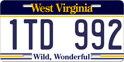 WV license plate 1TD992