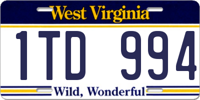 WV license plate 1TD994