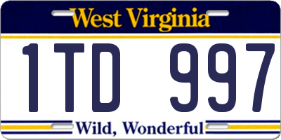 WV license plate 1TD997