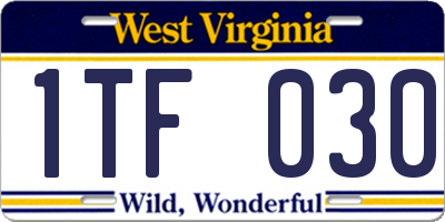WV license plate 1TF030