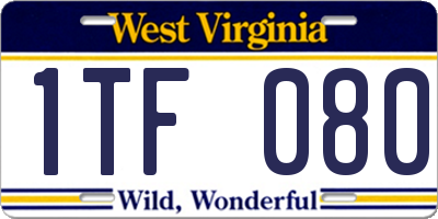 WV license plate 1TF080