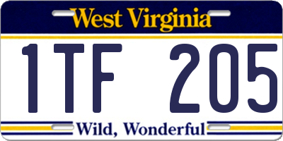 WV license plate 1TF205