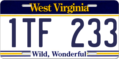 WV license plate 1TF233