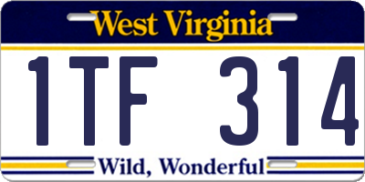 WV license plate 1TF314