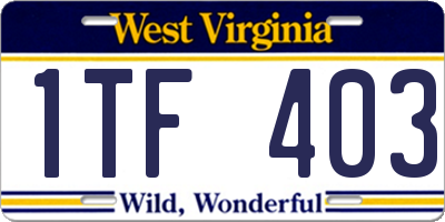 WV license plate 1TF403