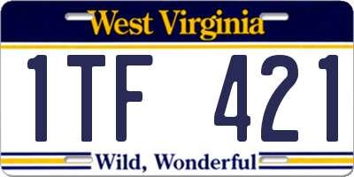 WV license plate 1TF421