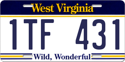 WV license plate 1TF431