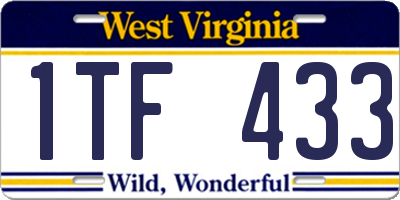 WV license plate 1TF433