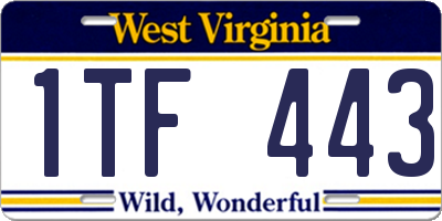 WV license plate 1TF443