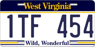 WV license plate 1TF454