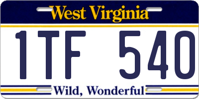 WV license plate 1TF540