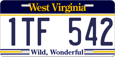 WV license plate 1TF542