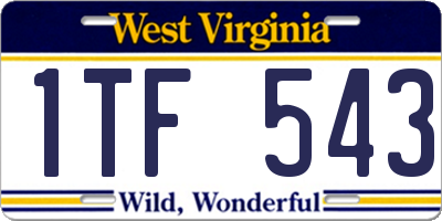 WV license plate 1TF543