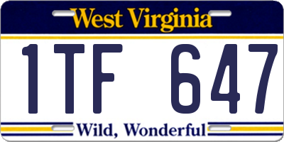 WV license plate 1TF647