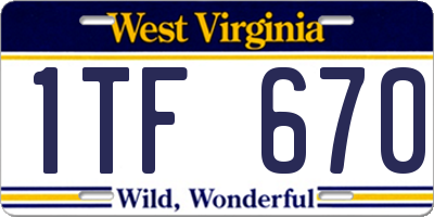 WV license plate 1TF670