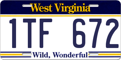 WV license plate 1TF672