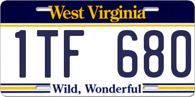 WV license plate 1TF680