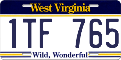 WV license plate 1TF765