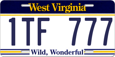 WV license plate 1TF777