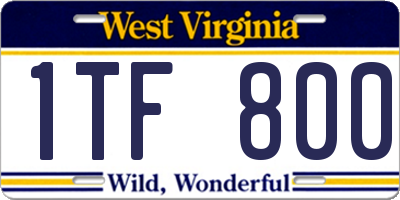 WV license plate 1TF800