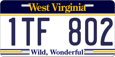 WV license plate 1TF802
