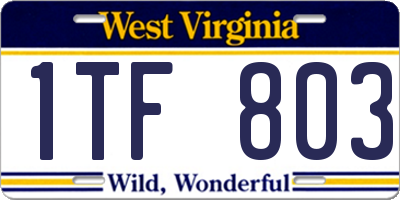 WV license plate 1TF803