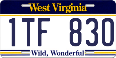 WV license plate 1TF830