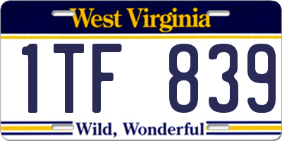 WV license plate 1TF839