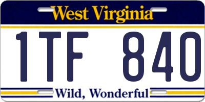 WV license plate 1TF840