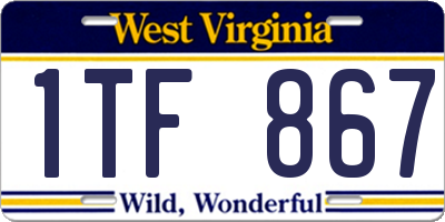 WV license plate 1TF867