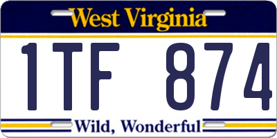 WV license plate 1TF874